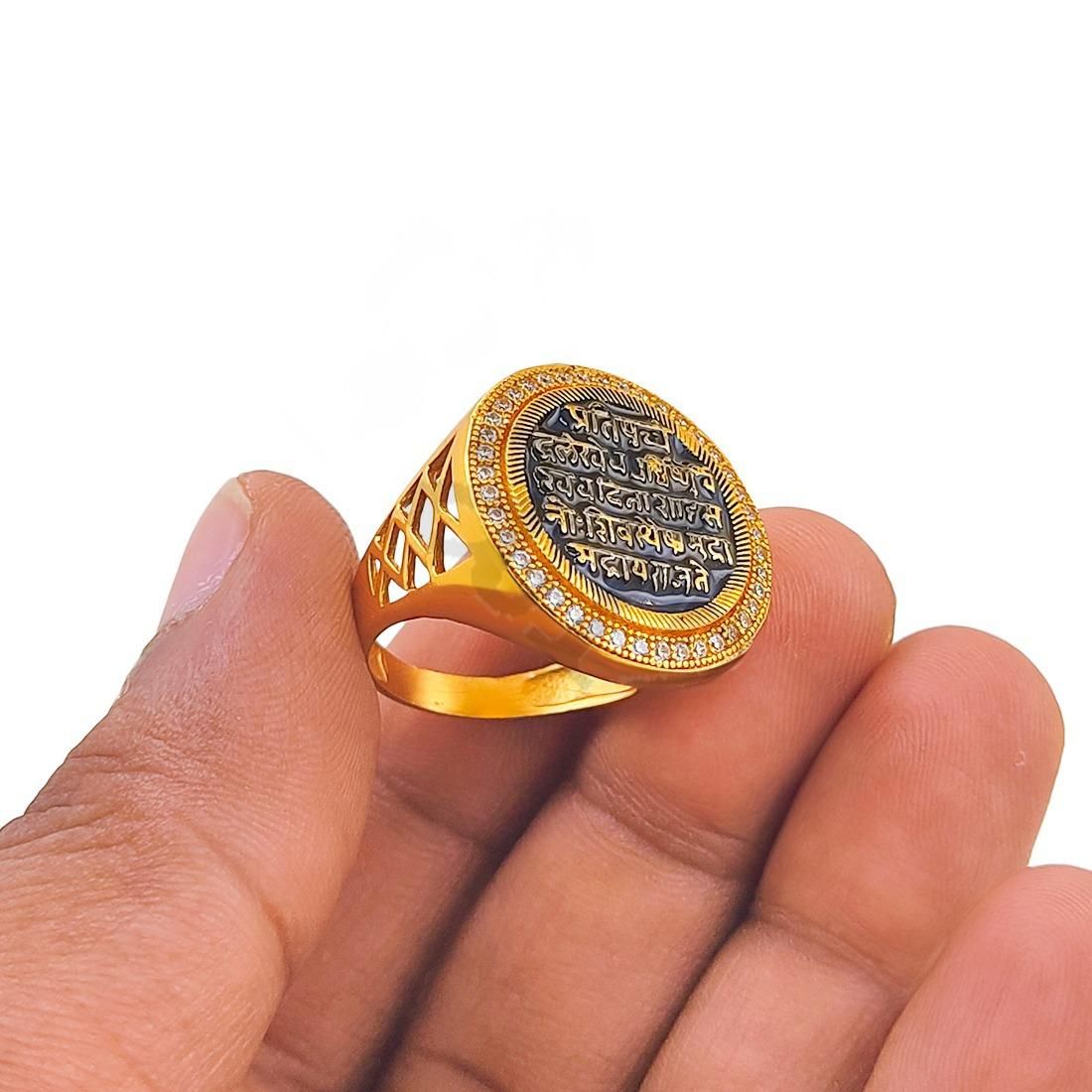 Gold Plated Raj mudra Finger Ring for men and boys Stainless Steel Ring (Black)